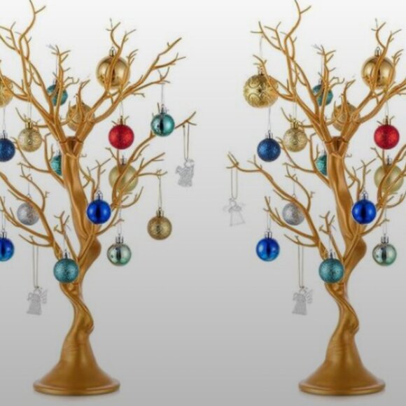 Set of 2 Gold Christmas Trees Branch Artificial Manzanita Tree - Picture 1 of 9